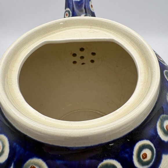 Boleslawiec Polish Pottery Ceramic 7" Teapot Lid Peacock Blue Green Some Crazing - Picture 7 of 13